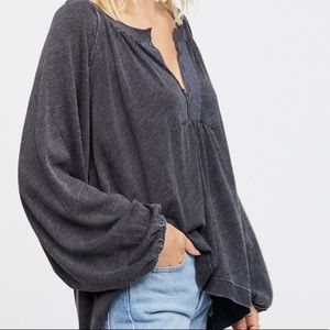 Free People Acadia washed black Henley top